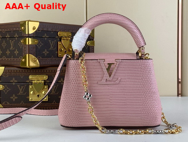 Louis Vuitton Capucines Mini Handbag in Pink Lizard Effect Cowhide Leather Replica