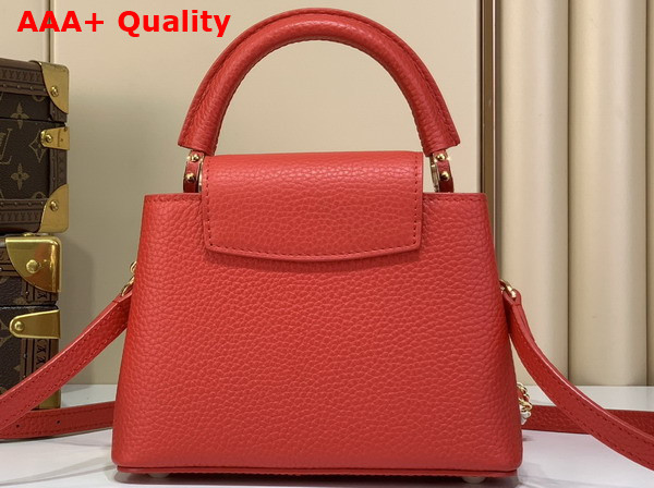 Louis Vuitton Capucines Mini Handbag in Rouge Orange Taurillon Leather with Hand Braided Chain M28691 Replica