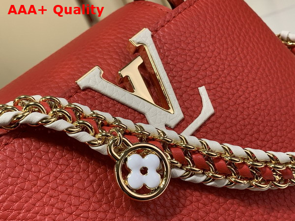 Louis Vuitton Capucines Mini Handbag in Rouge Orange Taurillon Leather with Hand Braided Chain M28691 Replica
