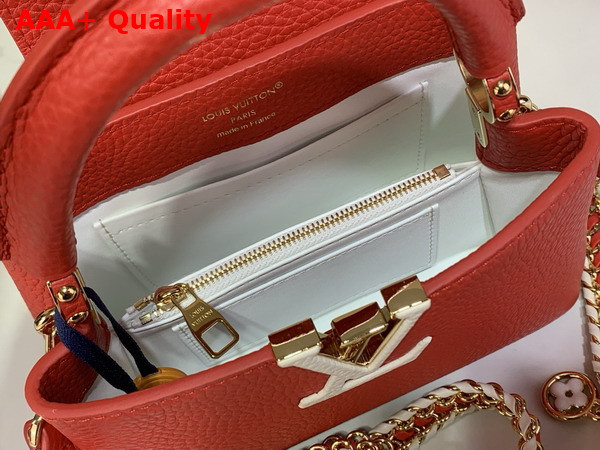 Louis Vuitton Capucines Mini Handbag in Rouge Orange Taurillon Leather with Hand Braided Chain M28691 Replica