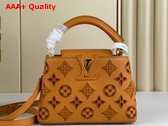 Louis Vuitton Capucines Mini Handbag in Saffron Yellow Calfskin Perforated with the Monogram Pattern M22863 Replica