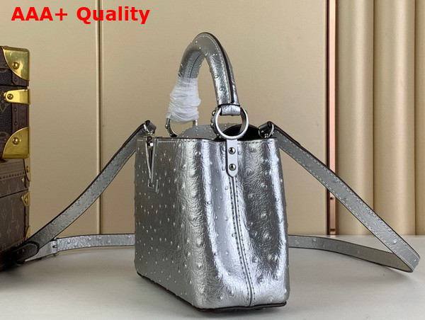 Louis Vuitton Capucines Mini Handbag in Silver Ostrich Replica