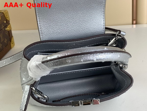 Louis Vuitton Capucines Mini Handbag in Silver Ostrich Replica