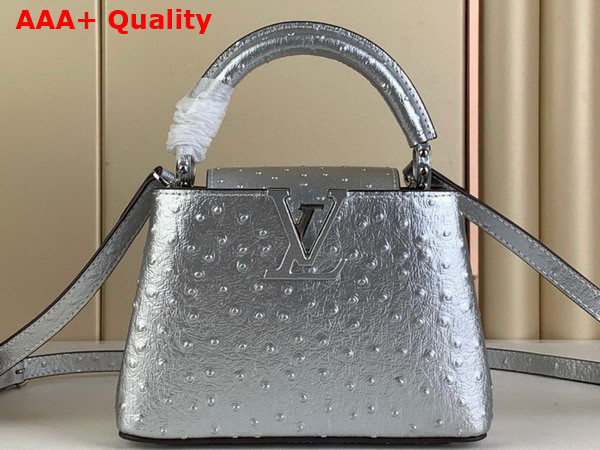 Louis Vuitton Capucines Mini Handbag in Silver Ostrich Replica