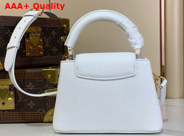 Louis Vuitton Capucines Mini Handbag in Silver Sea Taurillon Leather with Triple Chain Adornment Replica