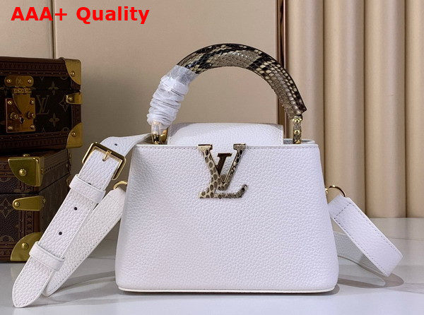 Louis Vuitton Capucines Mini Handbag in Snow White Taurillon Leather and Python Leather Trim N85515 Replica