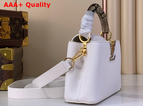 Louis Vuitton Capucines Mini Handbag in Snow White Taurillon Leather and Python Leather Trim N85515 Replica