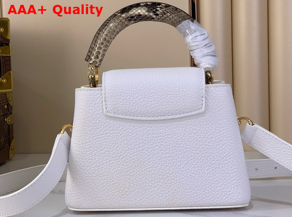 Louis Vuitton Capucines Mini Handbag in Snow White Taurillon Leather and Python Leather Trim N85515 Replica