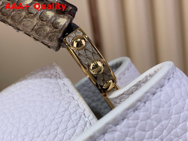 Louis Vuitton Capucines Mini Handbag in Snow White Taurillon Leather and Python Leather Trim N85515 Replica