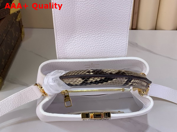 Louis Vuitton Capucines Mini Handbag in Snow White Taurillon Leather and Python Leather Trim N85515 Replica