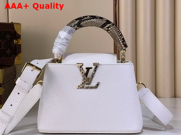 Louis Vuitton Capucines Mini Handbag in Snow White Taurillon Leather and Python Leather Trim N85515 Replica