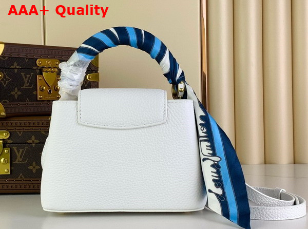 Louis Vuitton Capucines Mini Handbag in Snow White Taurillon Leather with Scarf Wrapped Around the Top Handle Replica