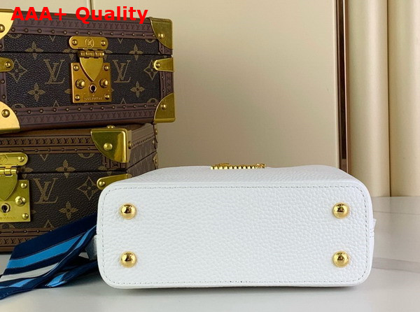 Louis Vuitton Capucines Mini Handbag in Snow White Taurillon Leather with Scarf Wrapped Around the Top Handle Replica