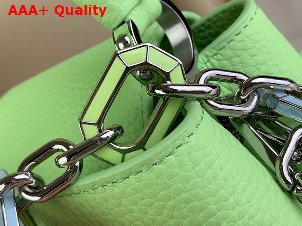 Louis Vuitton Capucines Mini Handbag in Spring Green Taurillon Leather Features a Joyfully Arty Enameled Chain M24683 Replica