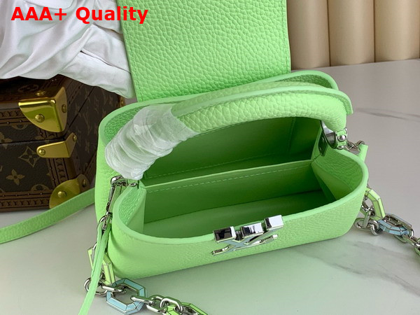 Louis Vuitton Capucines Mini Handbag in Spring Green Taurillon Leather Features a Joyfully Arty Enameled Chain M24683 Replica
