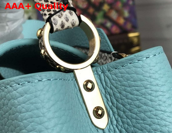 Louis Vuitton Capucines Mini Handbag in Vert dEau Green Taurillon Leather and Ayers Snakeskin Handle M55922 Replica