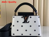 Louis Vuitton Capucines Mini Handbag in White Calfskin with a Graphic Pattern of Black Polka Dots Replica