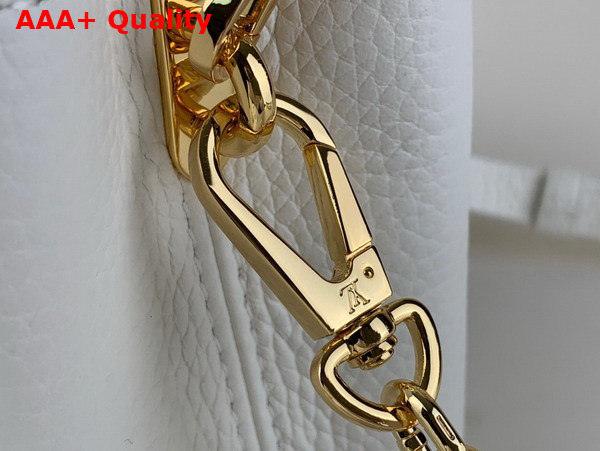 Louis Vuitton Capucines Mini Handbag in White Taurillon Leather Gold Color Chain Adorned with Colored Monogram Flowers Replica