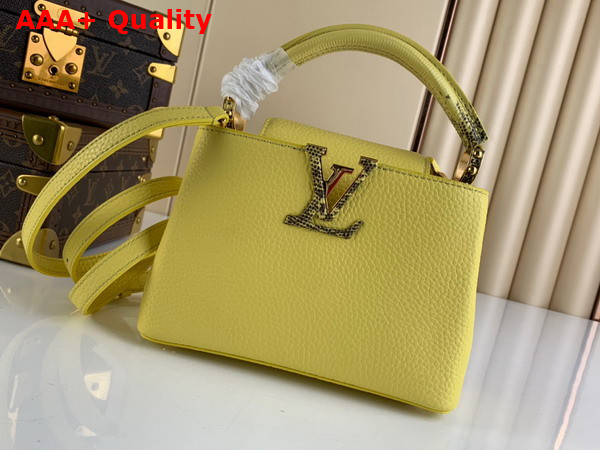 Louis Vuitton Capucines Mini Handbag in Yellow Taurillon Leather with Lizard Details Replica