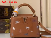 Louis Vuitton Capucines Mini Handbag in a Timeless Tan Colorway Playfully Detailed with Hand Drawn Cat Illustrations Replica