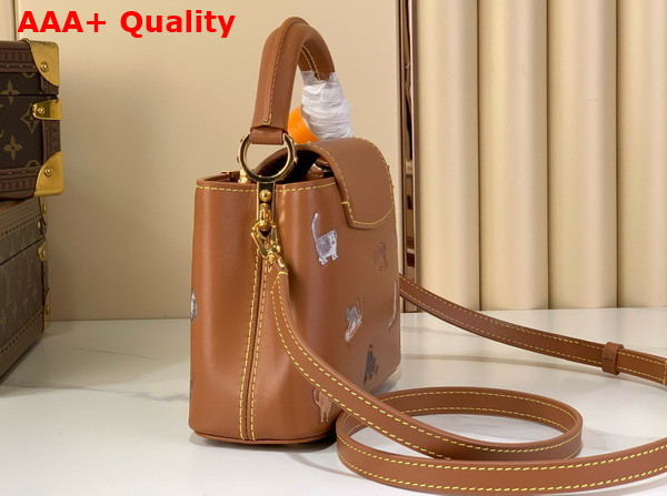 Louis Vuitton Capucines Mini Handbag in a Timeless Tan Colorway Playfully Detailed with Hand Drawn Cat Illustrations Replica