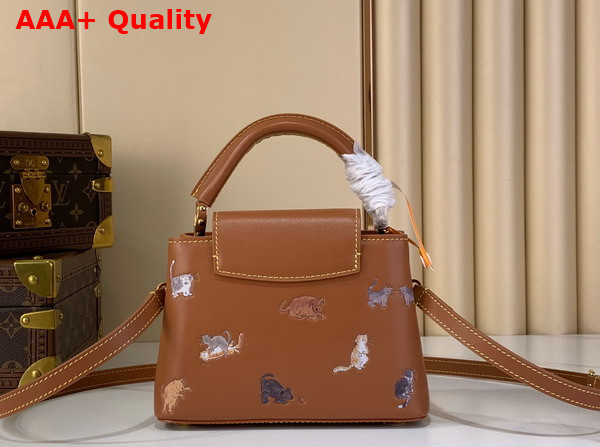 Louis Vuitton Capucines Mini Handbag in a Timeless Tan Colorway Playfully Detailed with Hand Drawn Cat Illustrations Replica
