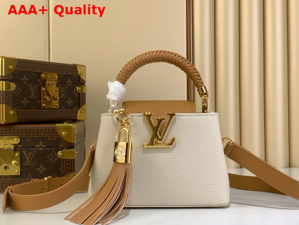 Louis Vuitton Capucines Mini Handbag with a Removable Tassel Charm Cream Arizona Beige Taurillon Leather Replica