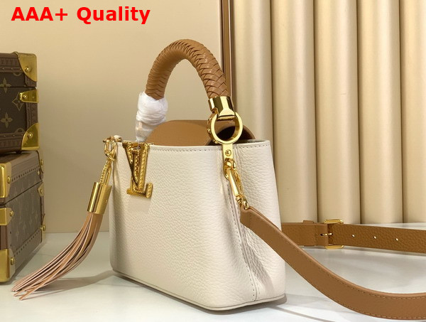 Louis Vuitton Capucines Mini Handbag with a Removable Tassel Charm Cream Arizona Beige Taurillon Leather Replica