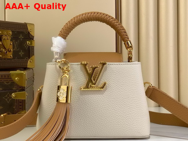 Louis Vuitton Capucines Mini Handbag with a Removable Tassel Charm Cream Arizona Beige Taurillon Leather Replica