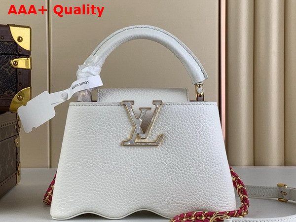 Louis Vuitton Capucines Mini Handbag with a Wavy Base in Snow White Taurillon Leather M22121 Replica