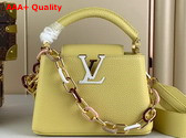 Louis Vuitton Capucines Mini Handbags in Jaune Plume Yellow Taurillon Leather with Multicolored Chain M21798 Replica