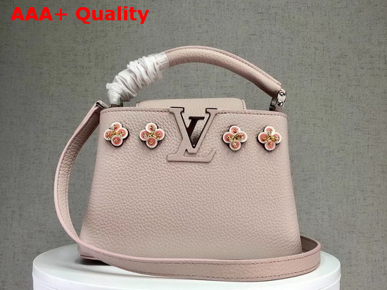 Louis Vuitton Capucines Mini Pink Taurillon Skin with Flowers in Satin Leather and Beads M54336 Replica