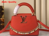 Louis Vuitton Capucines Mini Sari Red Taurillon Leather with a Mixed Metal Decorative Chain M28304 Replica