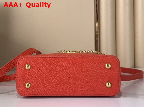 Louis Vuitton Capucines Mini Sari Red Taurillon Leather with a Mixed Metal Decorative Chain M28304 Replica