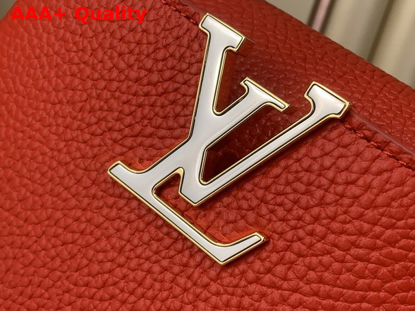 Louis Vuitton Capucines Mini Sari Red Taurillon Leather with a Mixed Metal Decorative Chain M28304 Replica