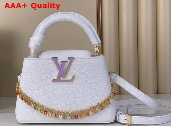 Louis Vuitton Capucines Mini Snow Taurillon Leather with a Colorful Charm Embellished Chain M28200 Replica