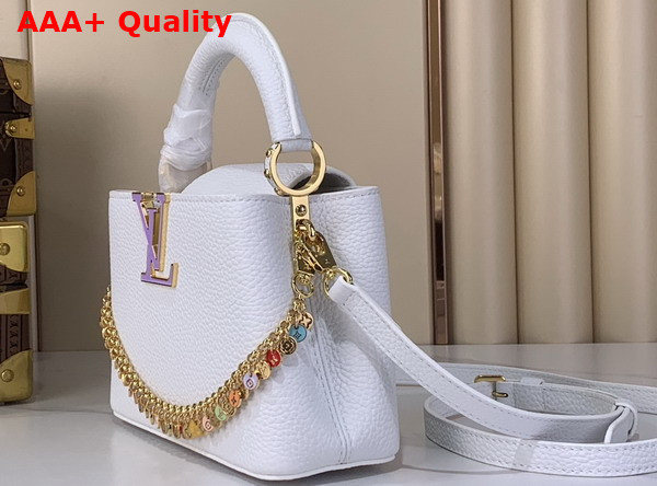 Louis Vuitton Capucines Mini Snow Taurillon Leather with a Colorful Charm Embellished Chain M28200 Replica