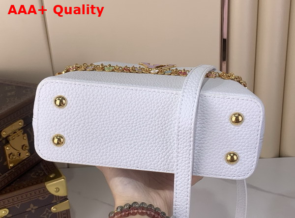 Louis Vuitton Capucines Mini Snow Taurillon Leather with a Colorful Charm Embellished Chain M28200 Replica