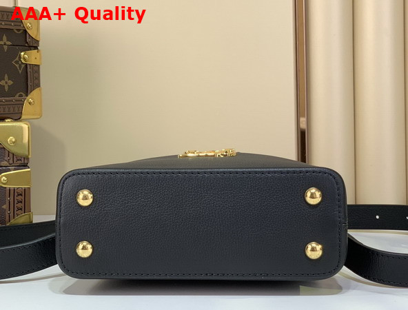 Louis Vuitton Capucines Mini in Black Bull Calf and Karung Leather Elevated with a Gold Toned Handle and LV Initials M13737 Replica
