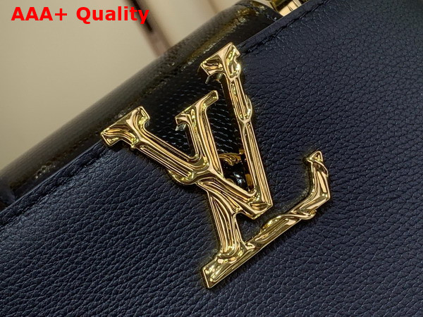 Louis Vuitton Capucines Mini in Black Bull Calf and Karung Leather Elevated with a Gold Toned Handle and LV Initials M13737 Replica