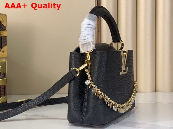 Louis Vuitton Capucines Mini in Black Taurillon Leather Adorned with a Charm Embellished Chain Replica