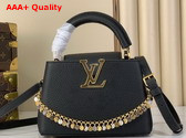 Louis Vuitton Capucines Mini in Black Taurillon Leather Adorned with a Charm Embellished Chain Replica