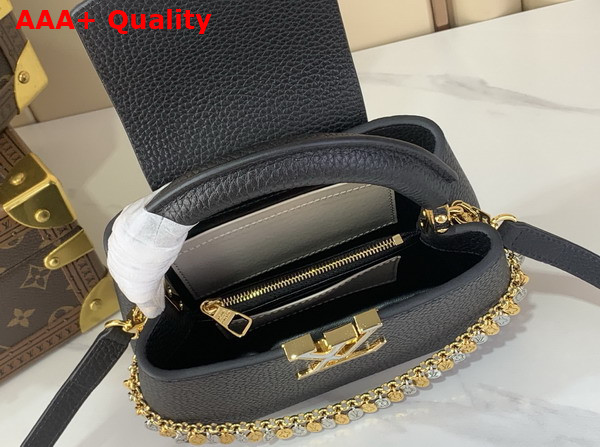 Louis Vuitton Capucines Mini in Black Taurillon Leather Adorned with a Charm Embellished Chain Replica