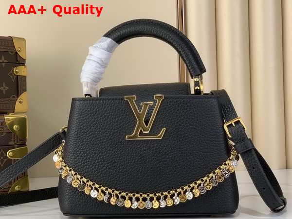 Louis Vuitton Capucines Mini in Black Taurillon Leather Adorned with a Charm Embellished Chain Replica