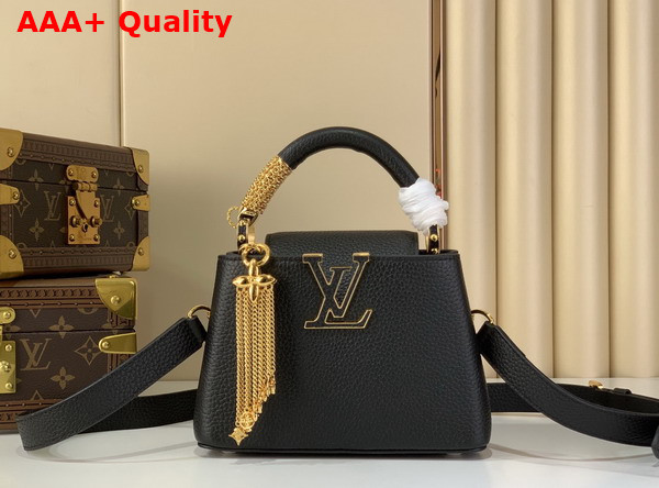 Louis Vuitton Capucines Mini in Black Taurillon Leather with Chain Charm Replica