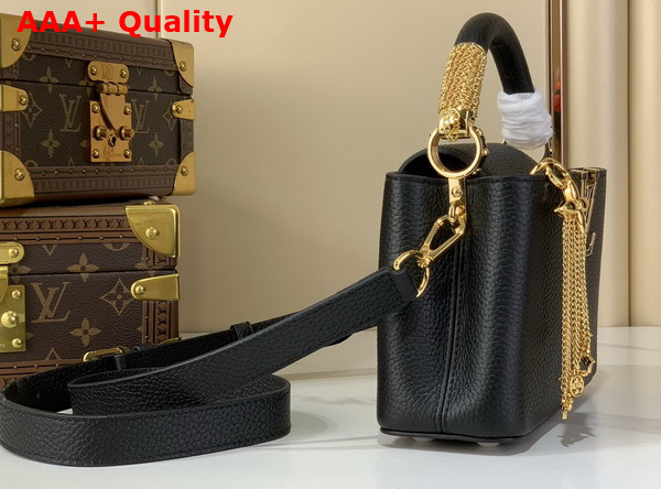 Louis Vuitton Capucines Mini in Black Taurillon Leather with Chain Charm Replica