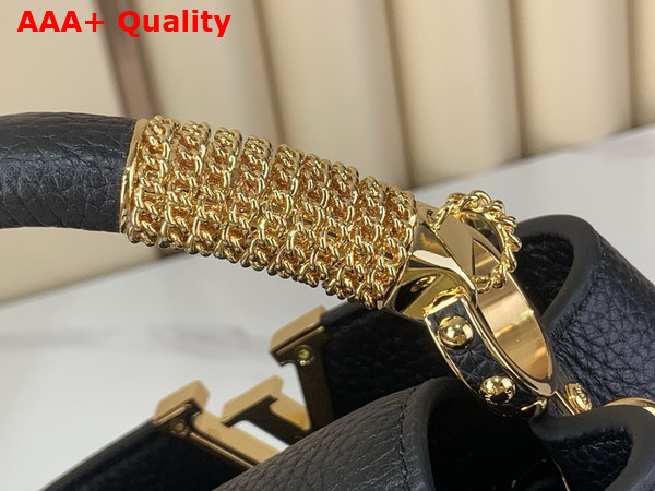 Louis Vuitton Capucines Mini in Black Taurillon Leather with Chain Charm Replica