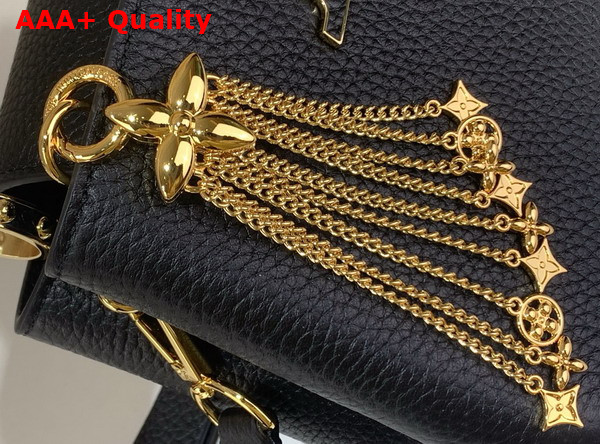 Louis Vuitton Capucines Mini in Black Taurillon Leather with Chain Charm Replica