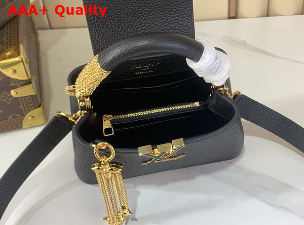 Louis Vuitton Capucines Mini in Black Taurillon Leather with Chain Charm Replica