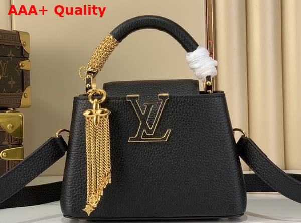 Louis Vuitton Capucines Mini in Black Taurillon Leather with Chain Charm Replica